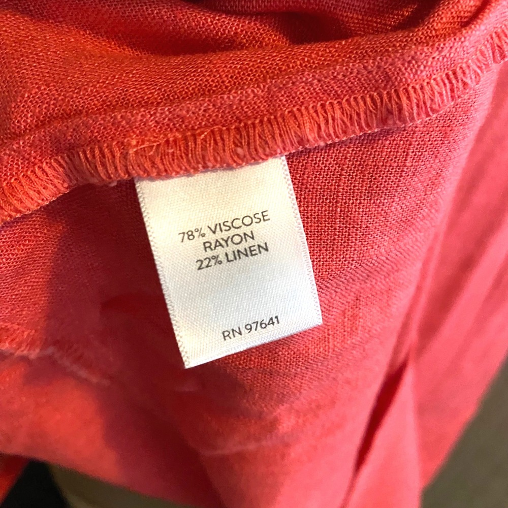 J. Jill Button Front Dress Coastal Linen Blend Womens XS Coral Pink Midi 3/4 - Picture 4 of 7